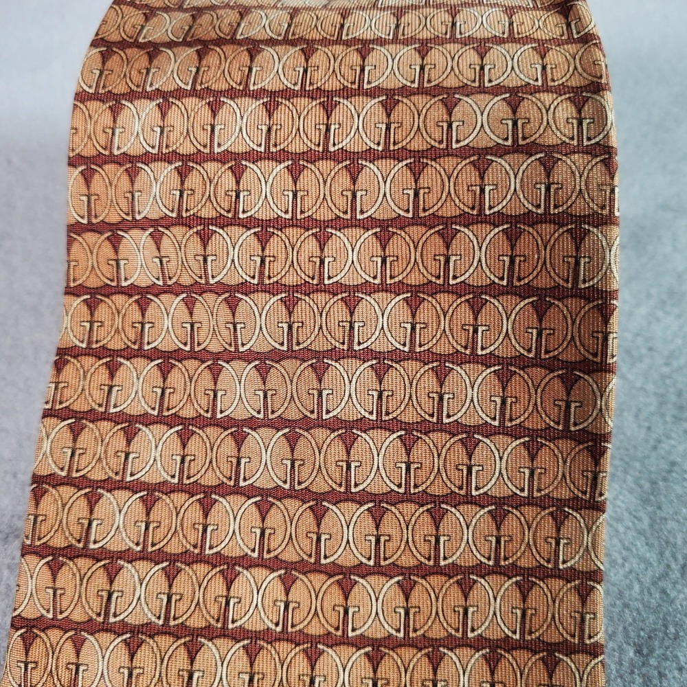 Gucci Tie Mens Brown Beige GG Monogram Silk Made In Italy Designer Luxury Office - Picture 3 of 8